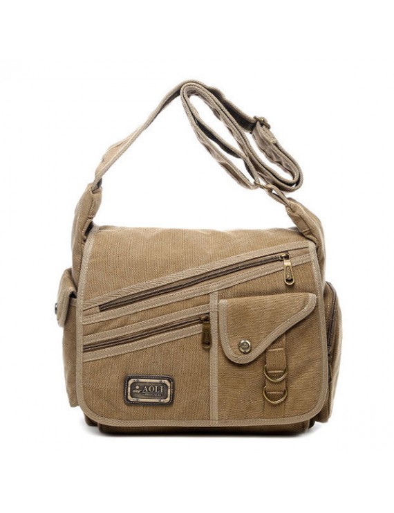 Vintage Casual Canvas Large Capacity Multi-pocket Crossbody Bag For Men
